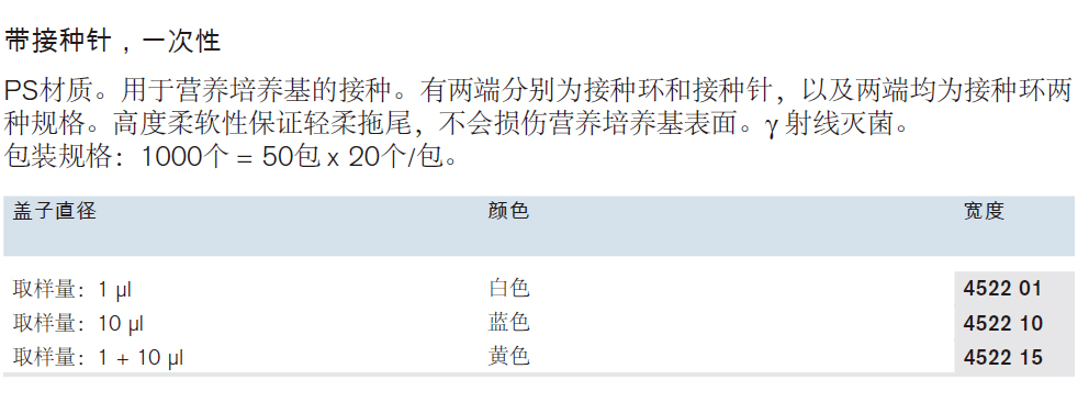接种环,普兰德/Brand,取样量：1 µl，1000个 452201