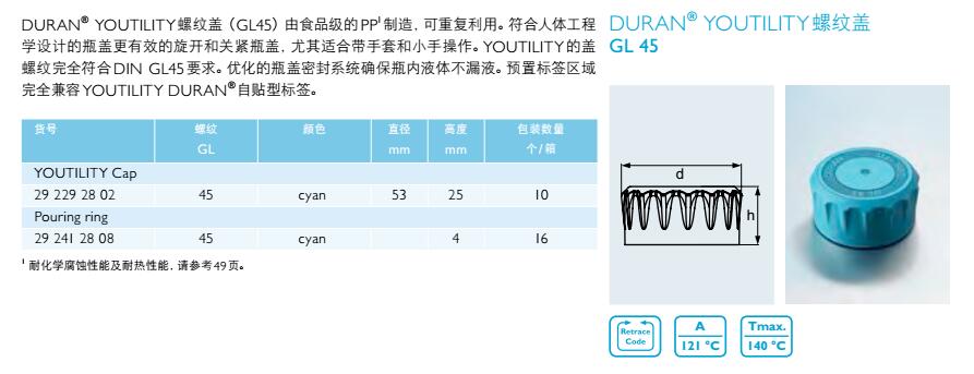 螺纹盖(GL45),肖特,292292802 (10个/箱)