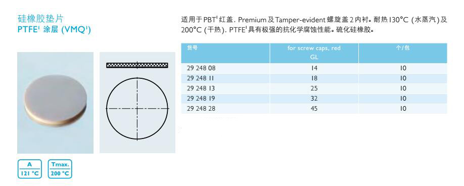 硅橡胶垫片（PTFE涂层）,肖特,2924828 （10个/包）