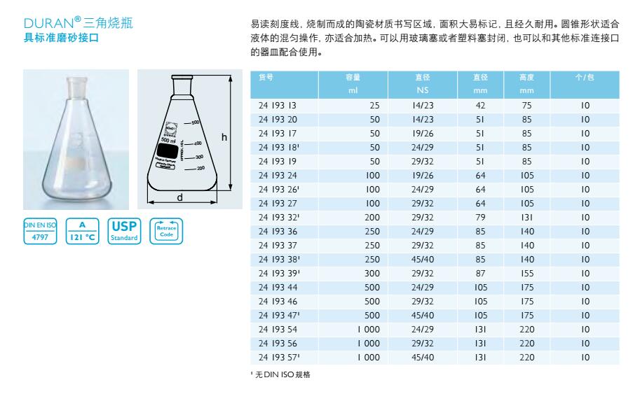 三角烧瓶(具标准磨砂接口),肖特,2419313 (25ml)