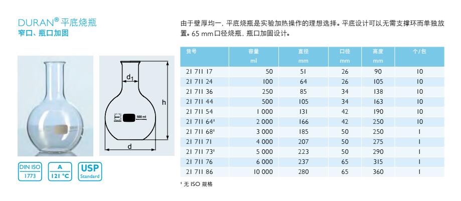 平底烧瓶（窄口，瓶口加固）,肖特,2171186 （10000ml）