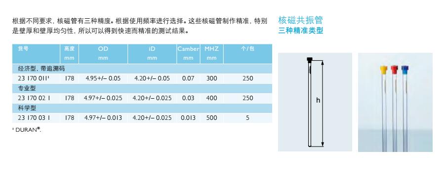 核磁共振管(三种精准类型),肖特,23170031 (科学型)