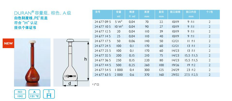 容量瓶（棕色，提供个体证书）,肖特,24677095 （5ml，广口）