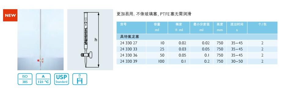 滴定管（具刻度，具特氟龙塞）,肖特,2433033 （25ml）