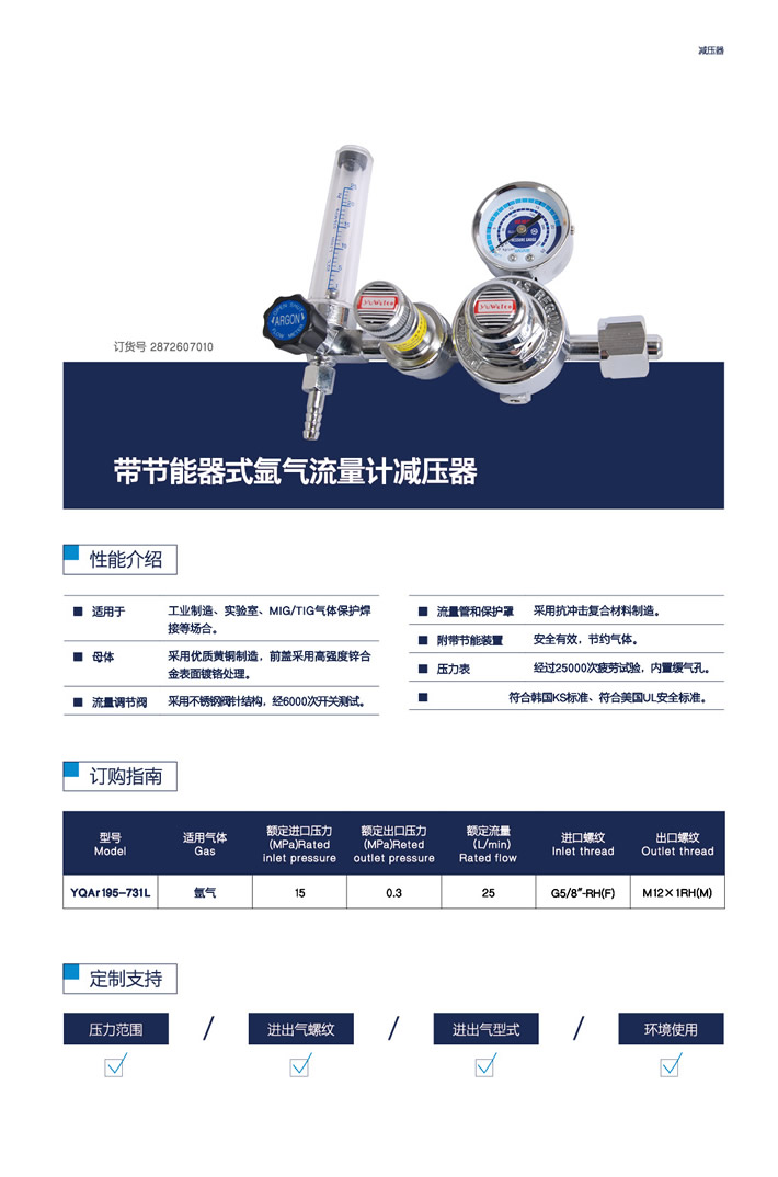 带节能器式氩气流量计减压器 ,华青,YQAr195-731L