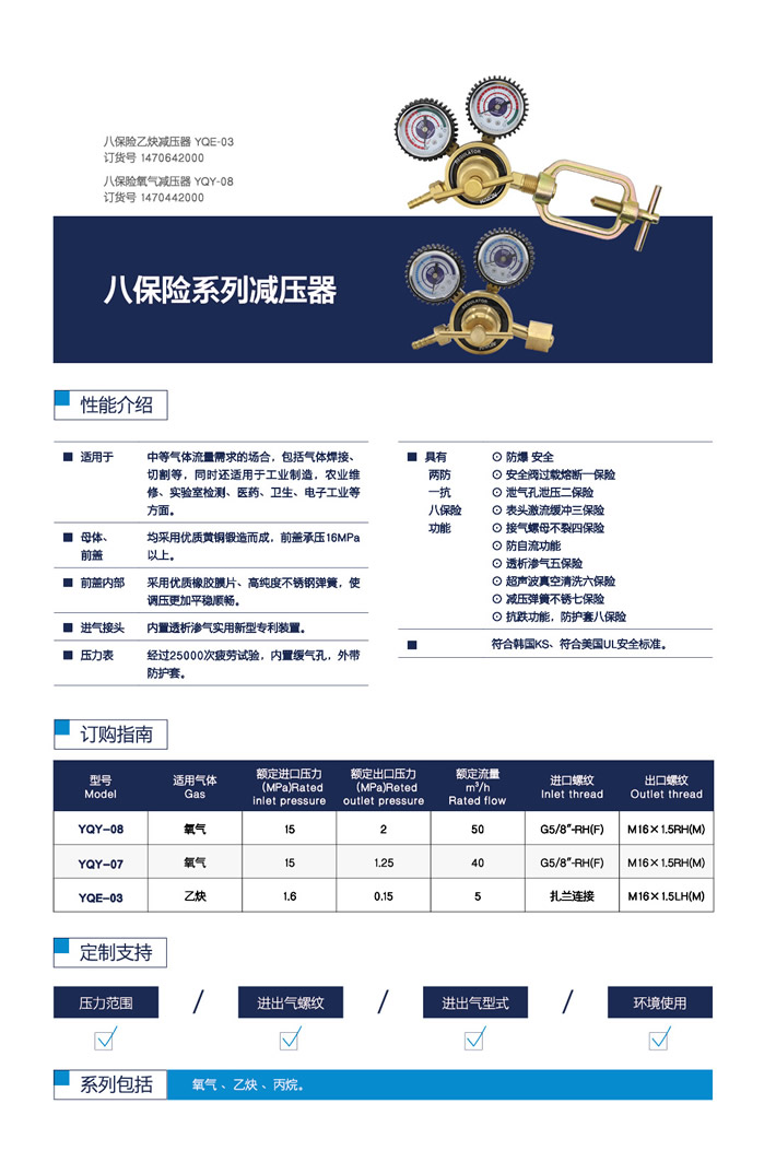 八保险系列减压器,华青,YQE-03