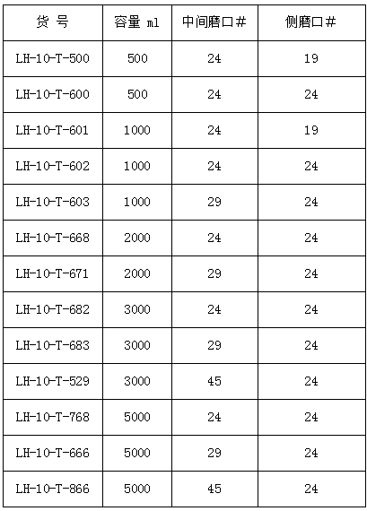 直三口圆底烧瓶带放料阀,联华,5000ml 中间磨口29 侧磨口24 LH-10-T-666（厚壁）