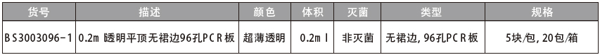 0.2ml透明平顶无裙边96孔PCR板,百赛生物,BS3003096-1 非灭菌，5块/包