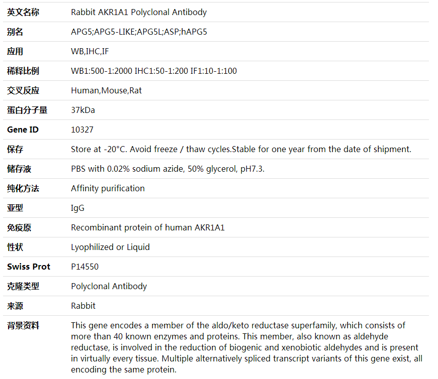 Anti-AKR1A1 Polyclonal Antibody,索莱宝,K002073P-100ul