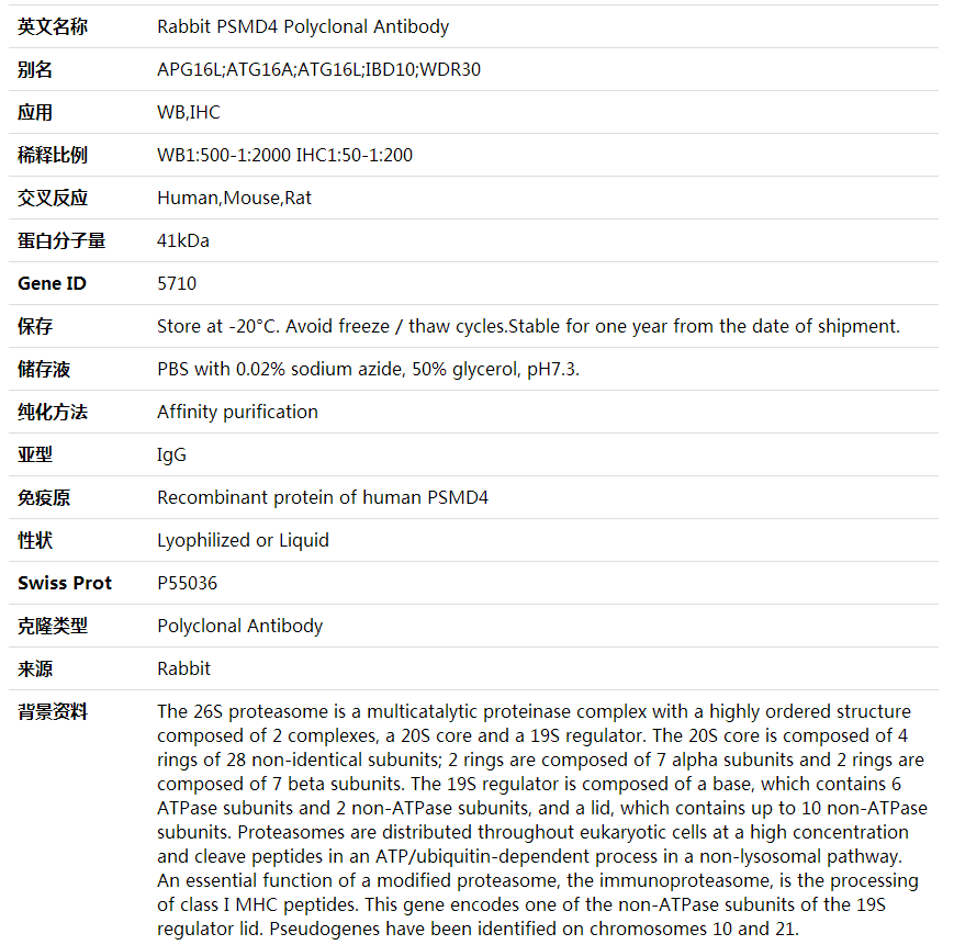 Anti-PSMD4 Polyclonal Antibody,索莱宝,K002066P-50ul