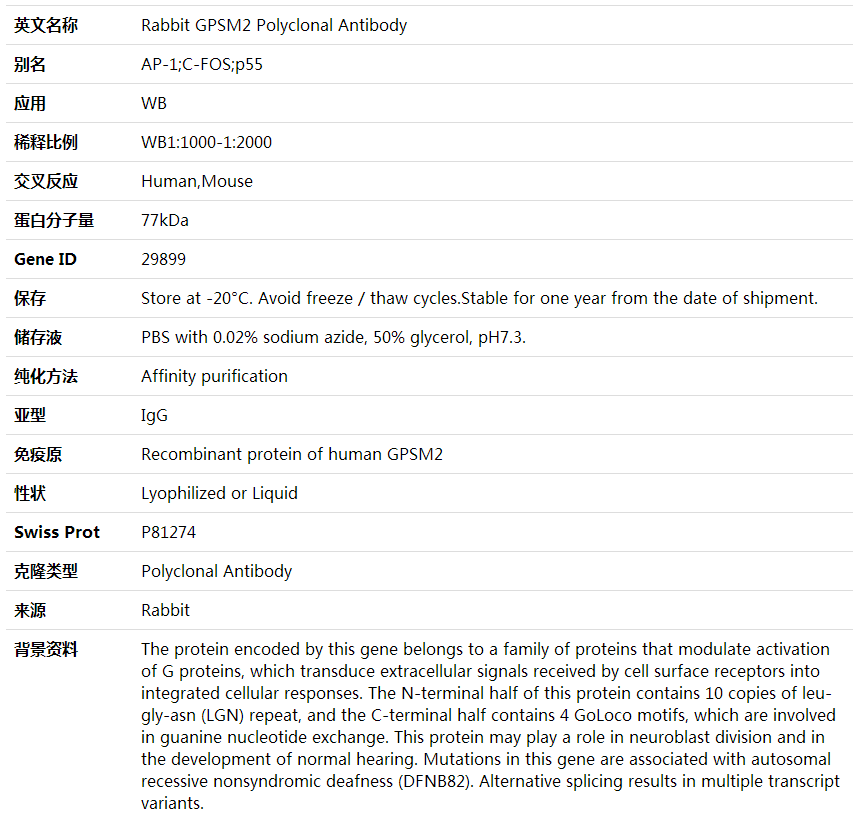 Anti-GPSM2 Polyclonal Antibody,索莱宝,K002044P-30ul