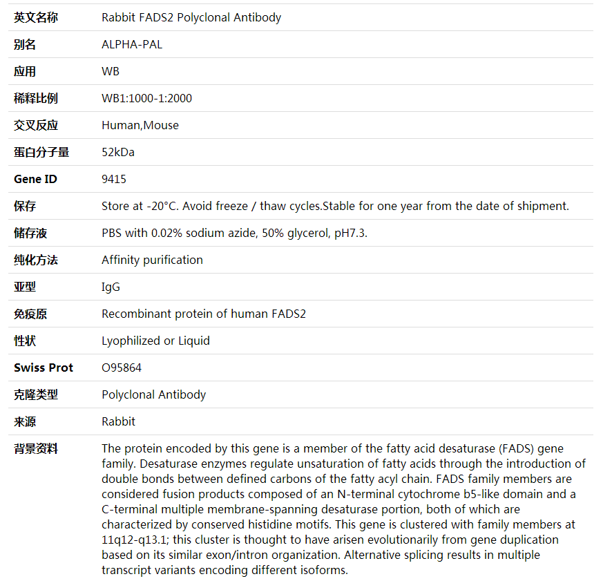 Anti-FADS2 Polyclonal Antibody,索莱宝,K001915P-100ul
