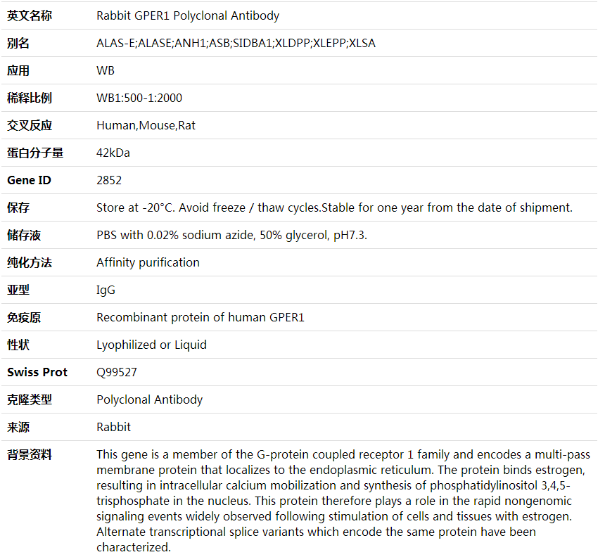 Anti-GPER1 Polyclonal Antibody,索莱宝,K001889P-30ul