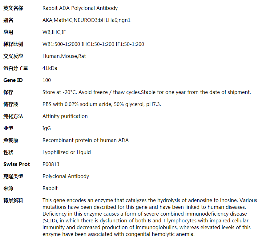 Anti-ADA Polyclonal Antibod,索莱宝,K001874P-100ul