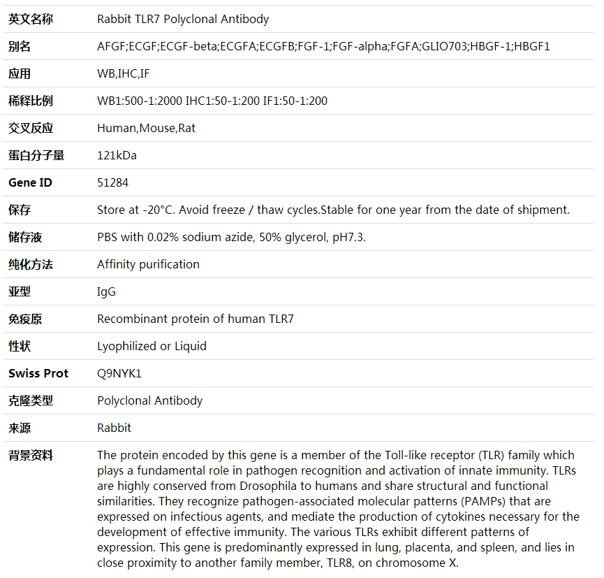 Anti-TLR7 Polyclonal Antibody,索莱宝,K001795P-100ul