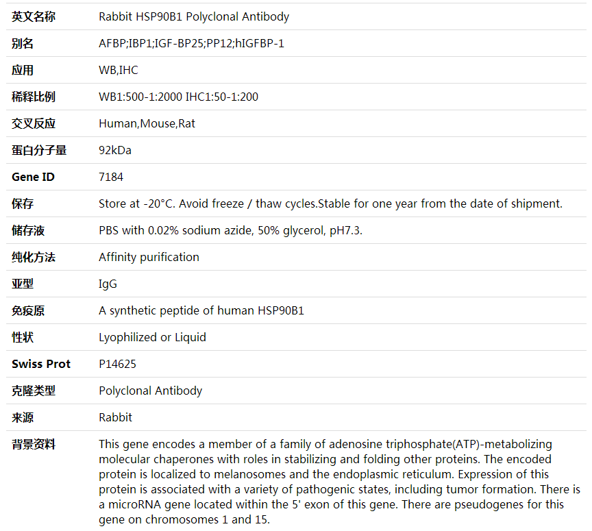 Anti-HSP90B1 Polyclonal Antibody,索莱宝,K001793P-30ul