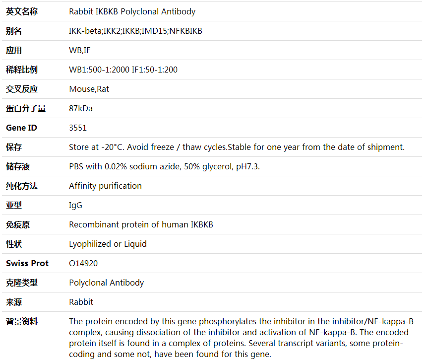 Anti-IKBKB Polyclonal Antibody,索莱宝,K001739P-50ul