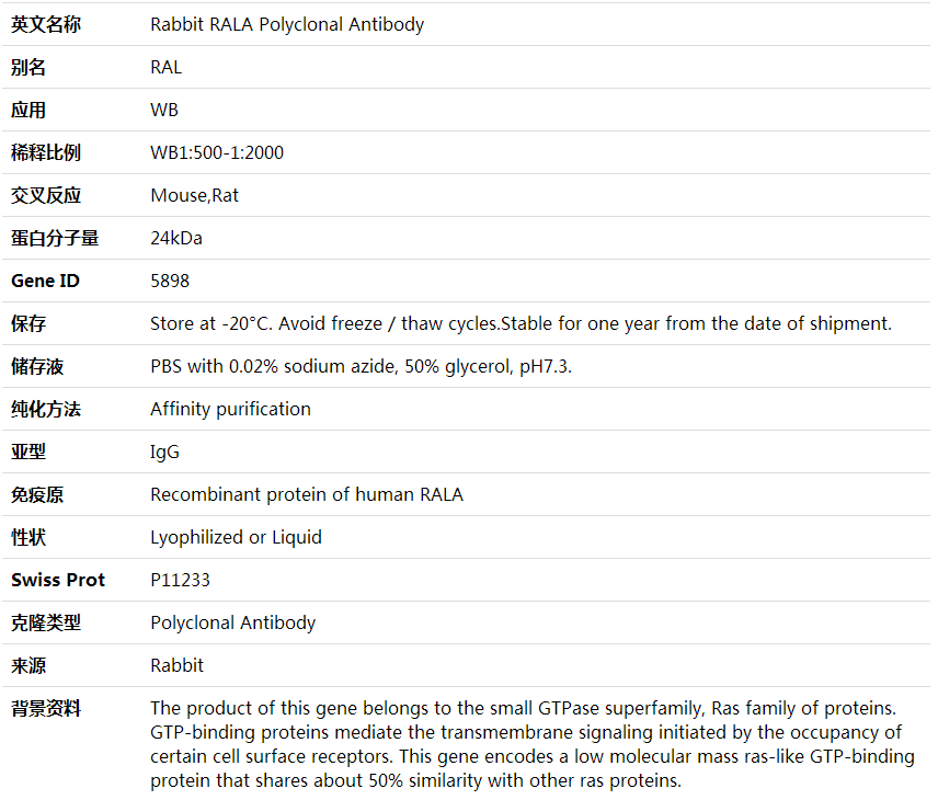 Anti-RALA Polyclonal Antibody,索莱宝,K001698P-100ul