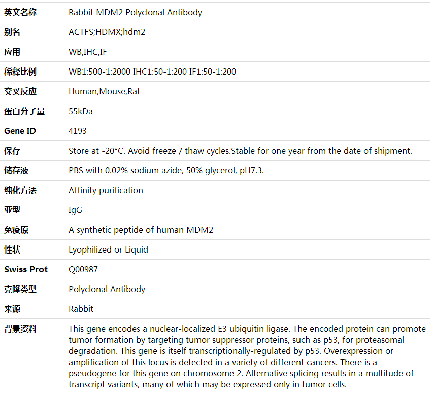 Anti-MDM2 Polyclonal Antibody,索莱宝,K001678P-50ul