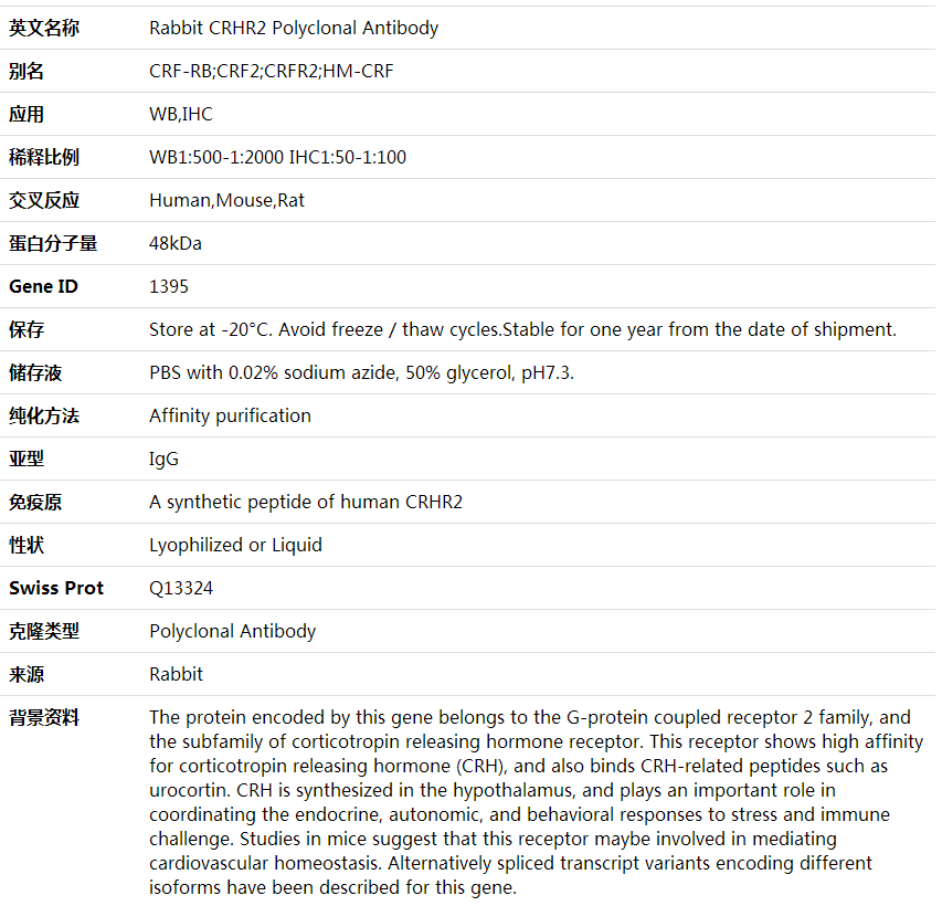 Anti-CRHR2 Polyclonal Antibody,索莱宝,K000449P-30ul