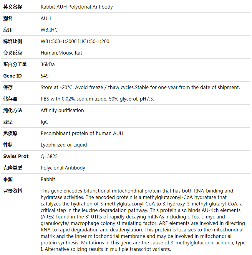Anti-AUH Polyclonal Antibody,索莱宝,K000442P-50ul