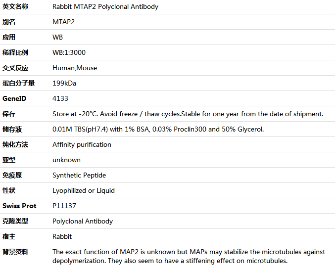 MTAP2 Antibody,索莱宝,K001535P-50ul
