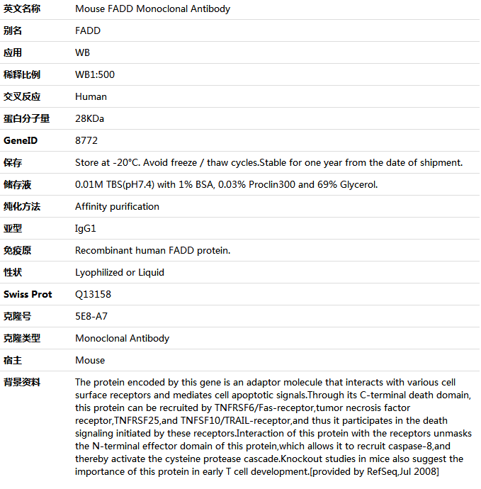 FADD Antibody,索莱宝,K001422M-50ul