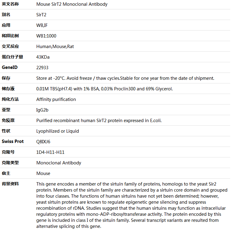 SirT2 Antibody,索莱宝,K001382M-100ul
