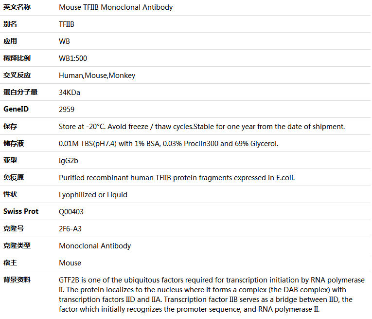 TFIIB Antibody,索莱宝,K001344M-50ul