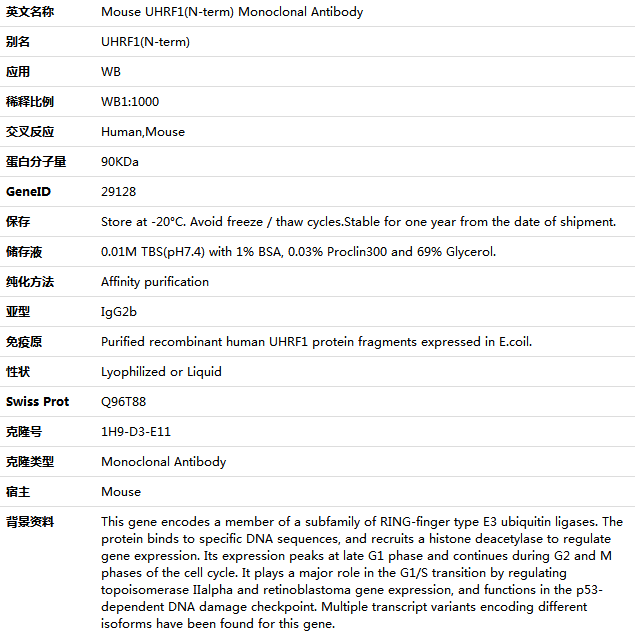 UHRF1(N-term) Antibody,索莱宝,K001338M-50ul