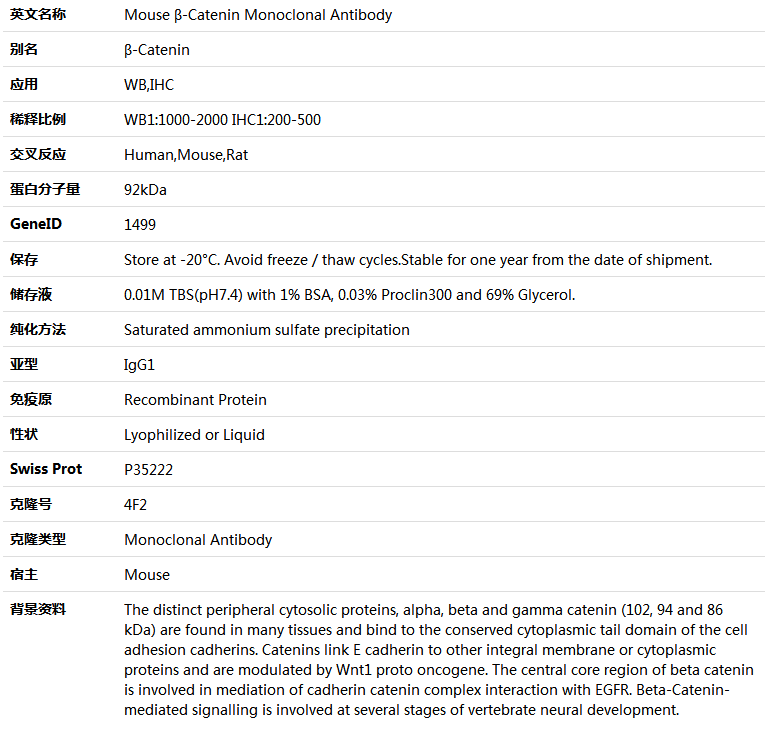 β-Catenin Antibody,索莱宝,K000226M-100ul