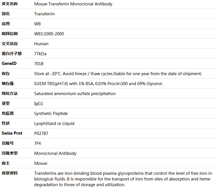 Transferrin Antibody,索莱宝,K000217M-100ul