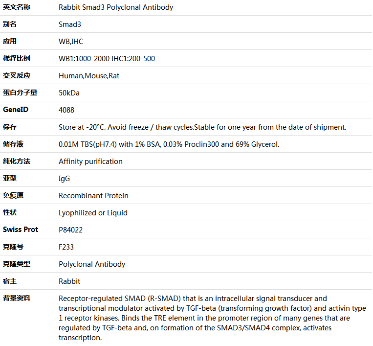 Smad3 Antibody,索莱宝,K000497P-100ul