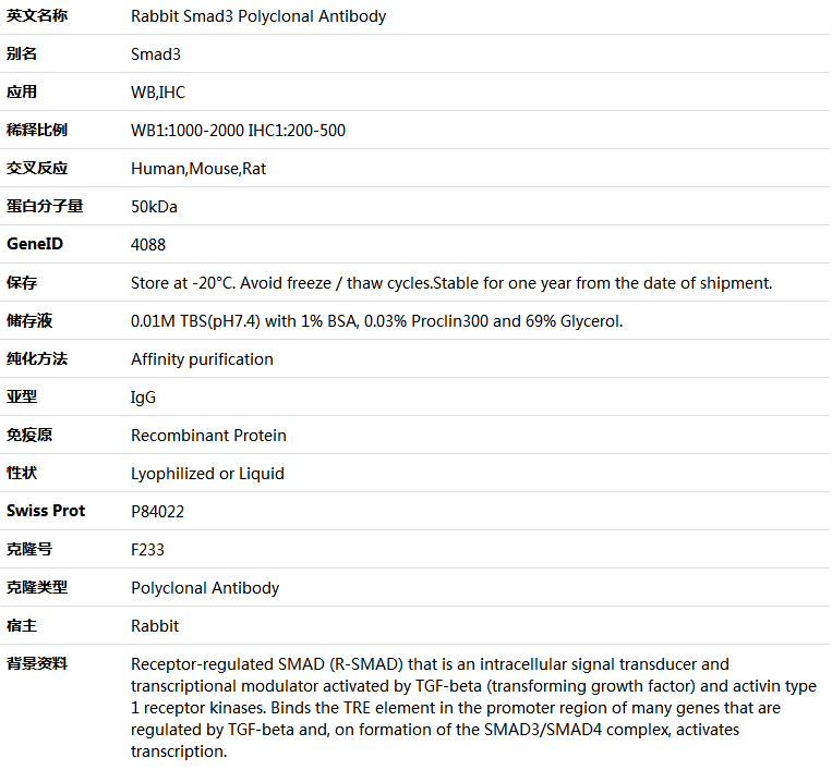 Smad3 Antibody,索莱宝,K000497P-50ul