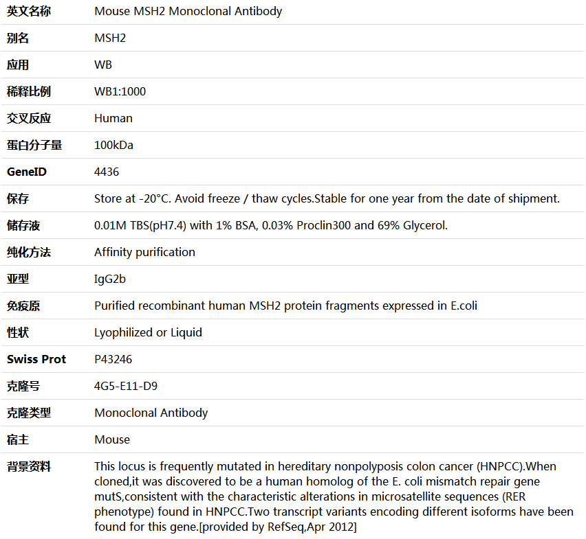 MSH2 Antibody,索莱宝,K000134M-100ul