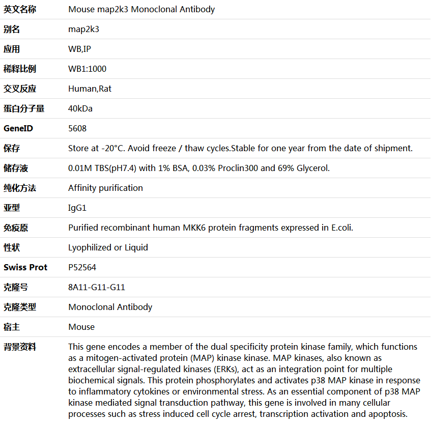 map2k3 Antibody,索莱宝,K001314M-100ul