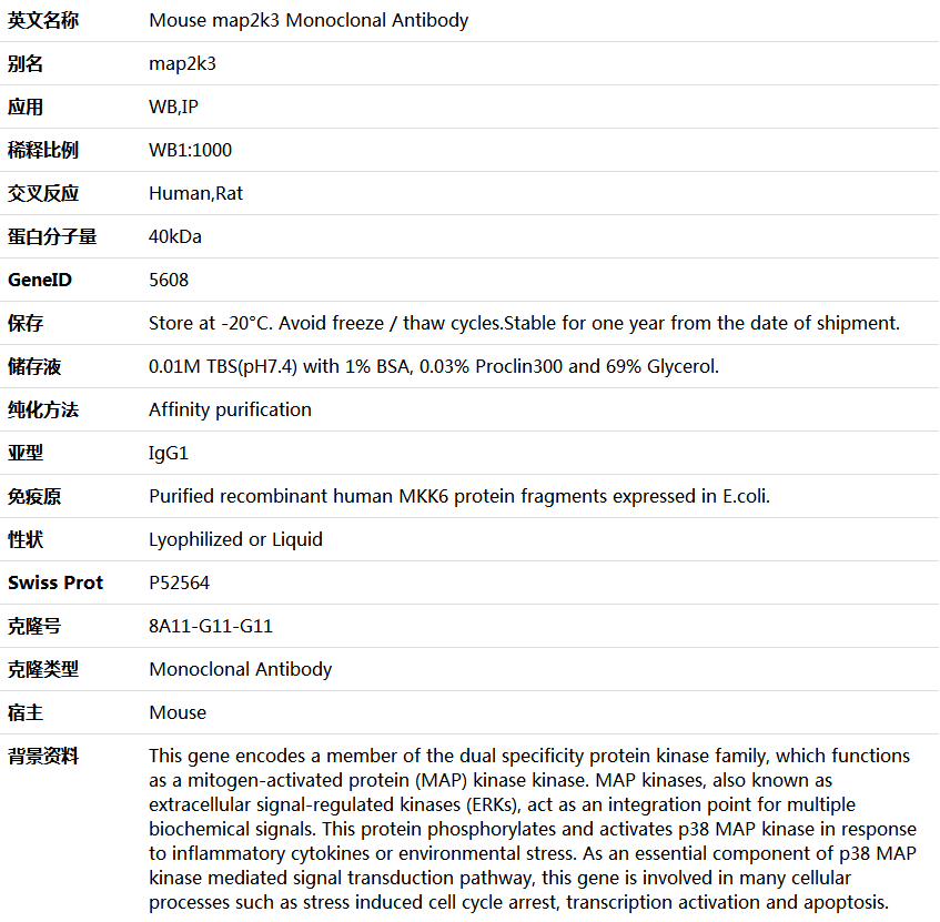 map2k3 Antibody,索莱宝,K001314M-50ul