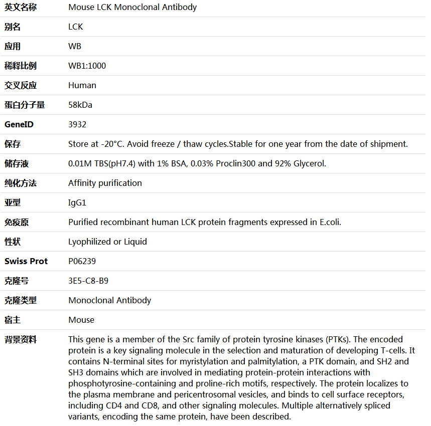 LCK Antibody,索莱宝,K000071M-100ul