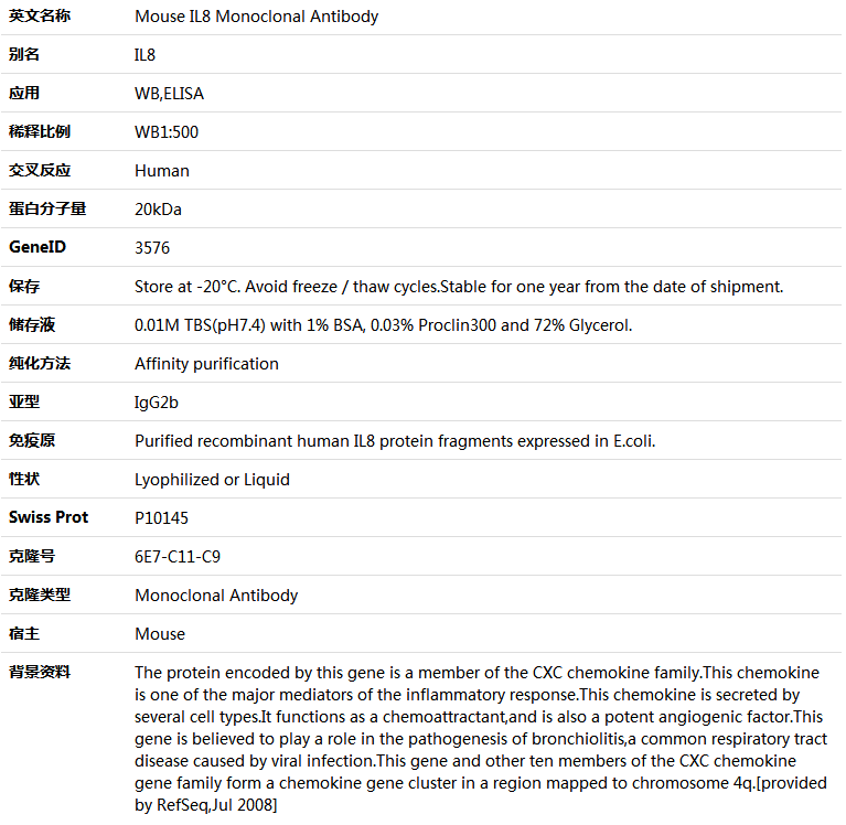 IL8 Antibody,索莱宝,K000018M-50ul