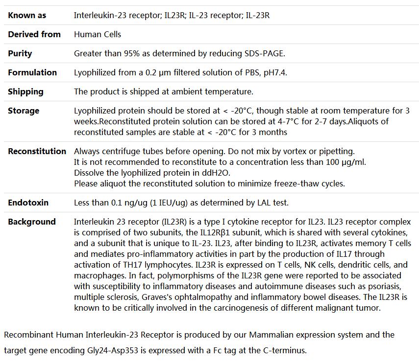 Recombinant Human IL-23 Recetor/IL-23R (Fc fusion),索莱宝,P00223-10ug
