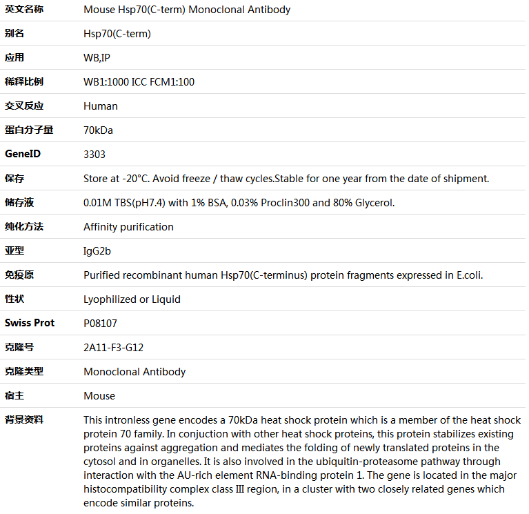 Hsp70(C-term) Antibody,索莱宝,K000024M-50ul