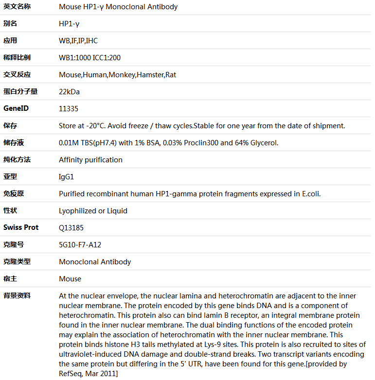HP1-γ Antibody,索莱宝,K000012M-50ul