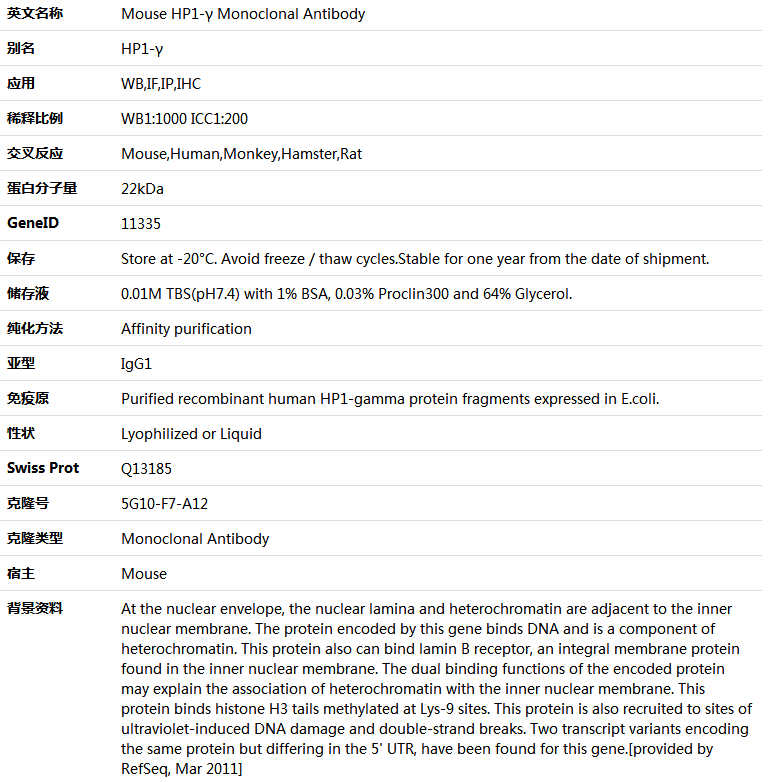 HP1-γ Antibody,索莱宝,K000012M-100ul