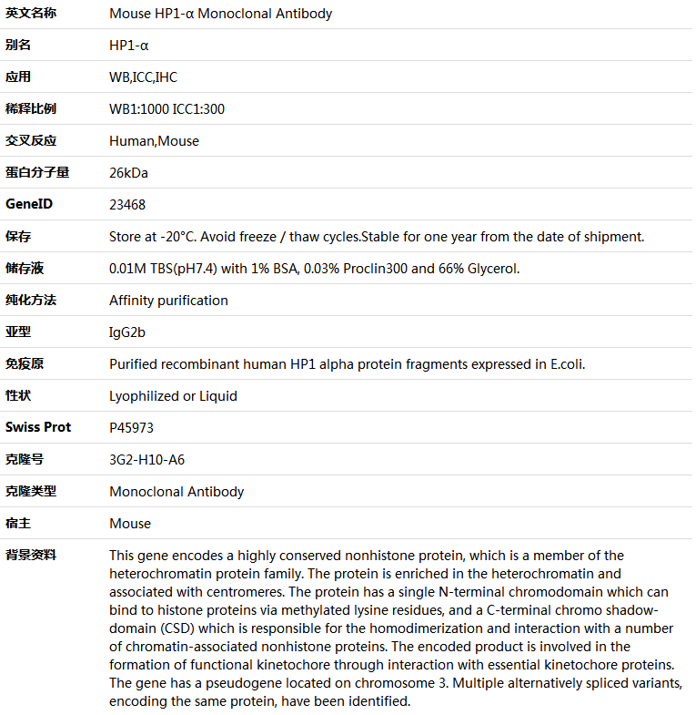 HP1-α Antibody,索莱宝,K000013M-100ul