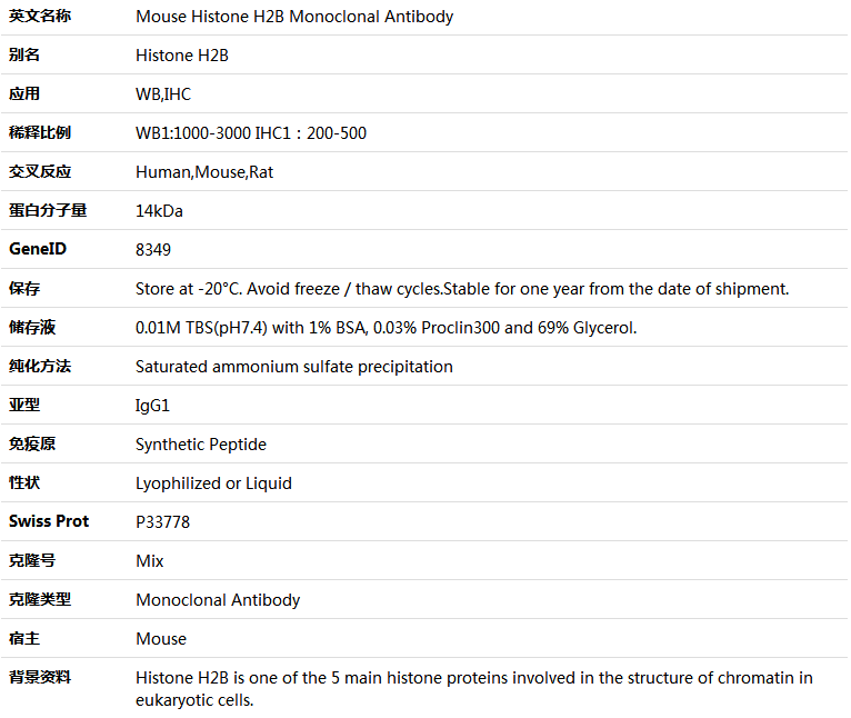 Histone H2B Antibody,索莱宝,K000220M-50ul
