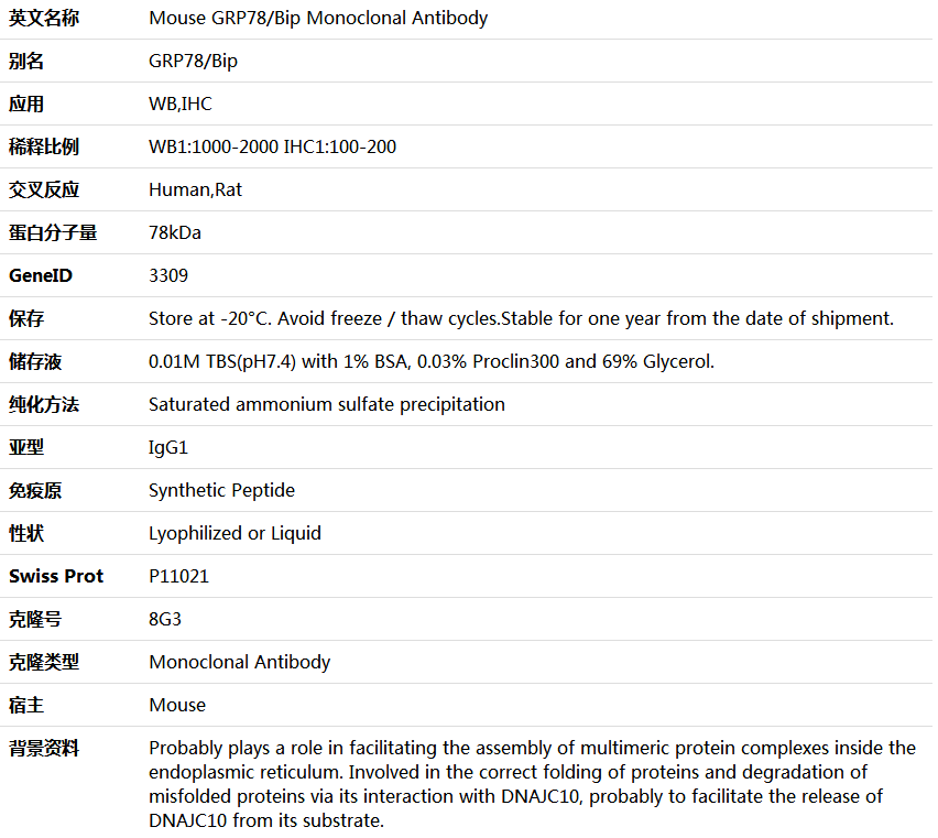 GRP78/Bip Antibody,索莱宝,K000234M-50ul
