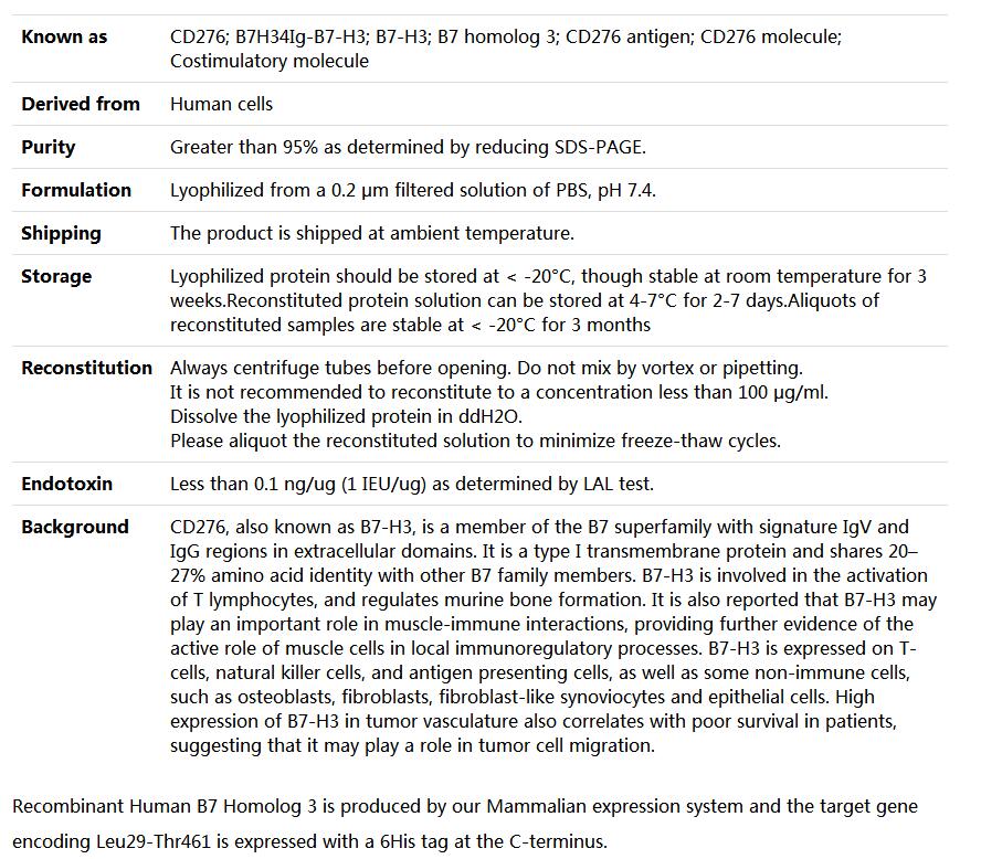 Recombinant Human B7-H3/CD276,索莱宝,P00205-10ug