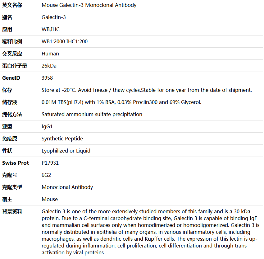 Galectin-3 Antibody,索莱宝,K000195M-100ul