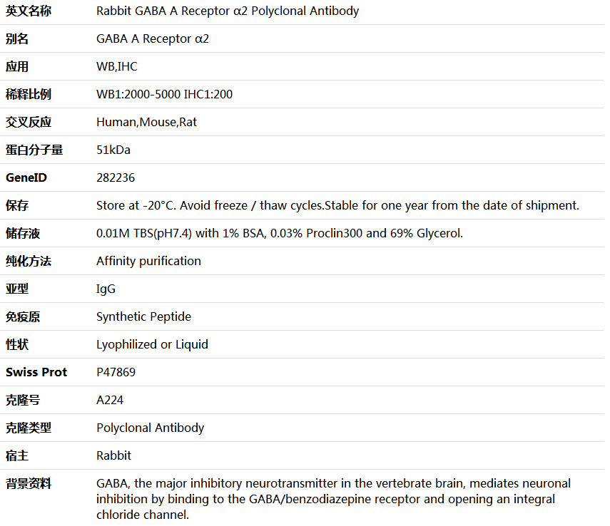 GABA A Receptor α2 Antibody,索莱宝,K000510P-100ul