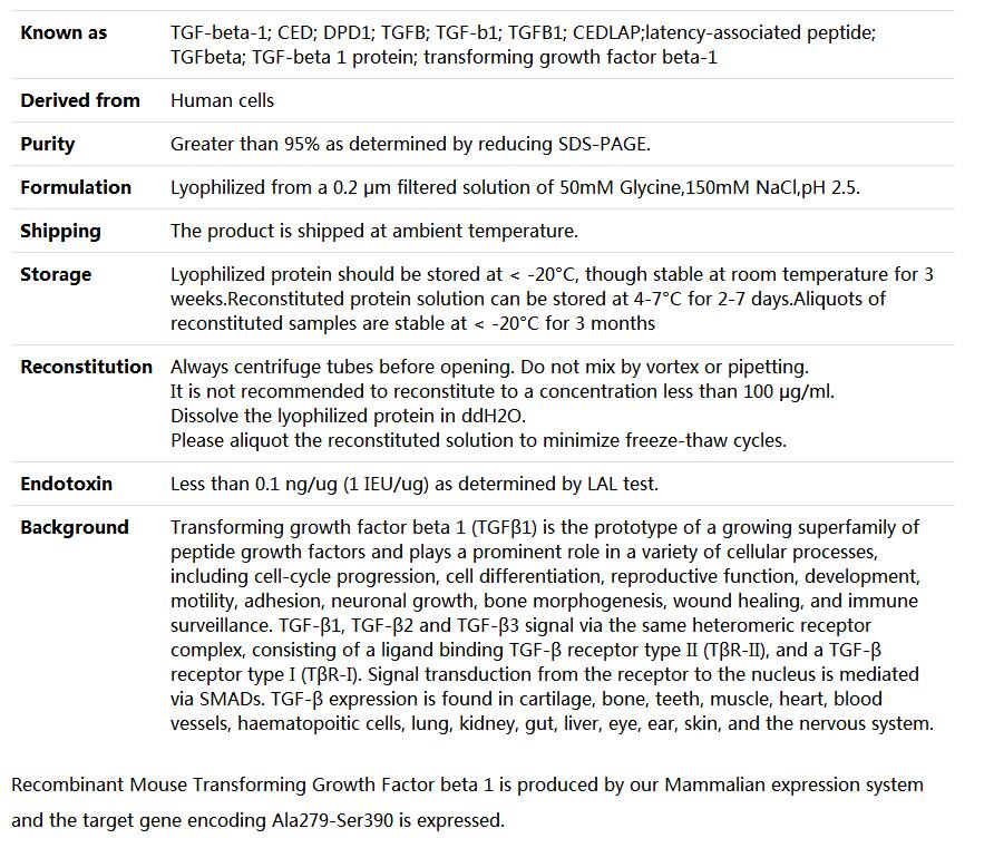 Recombinant Mouse TGF-beta 1/TGFB1,索莱宝,P00199-500ug